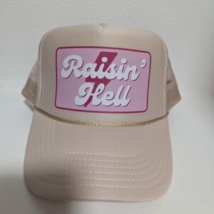 NWOT Tan Trucker Hat with Pink Graphic